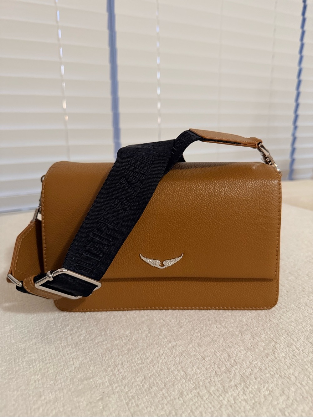 Zadig & Voltaire Tan Leather Crossbody with Black Webbed Strap